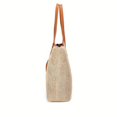 Straw Braided Beach Bag Tassel Decor Shoulder Bag Boho Style Tote Travel