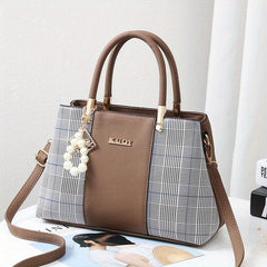 Colorblock Tote Bag Faux Pearl Decor Zipper Shoulder Bag