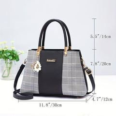 Colorblock Tote Bag Faux Pearl Decor Zipper Shoulder Bag