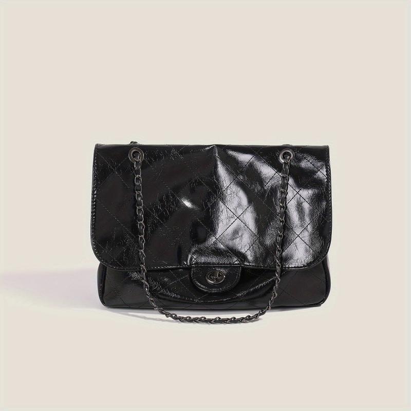 Argyle Embroidery Shoulder Bag Chain Crossbody Bag Large Capacity Flap Purse