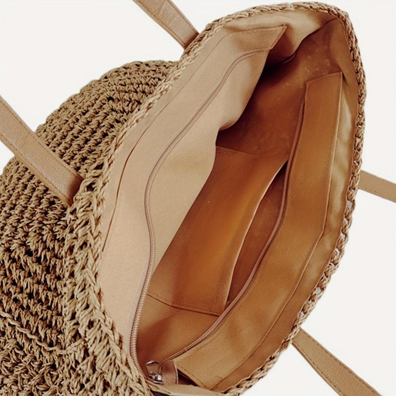 Straw Woven Casual Handbag Double Handle Tote Bag