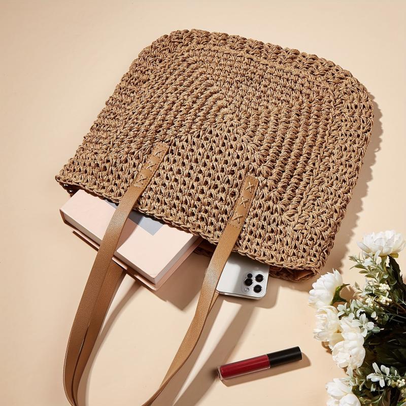 Straw Woven Casual Handbag Double Handle Tote Bag