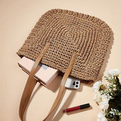 Straw Woven Casual Handbag Double Handle Tote Bag