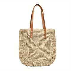 Straw Woven Casual Handbag Double Handle Tote Bag