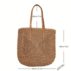 Straw Woven Casual Handbag Double Handle Tote Bag