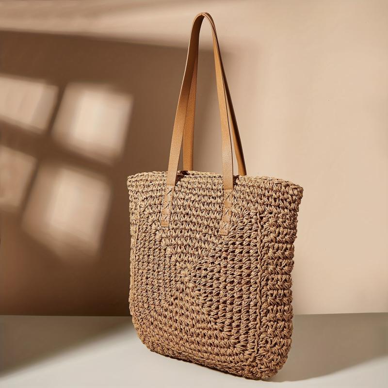 Straw Woven Casual Handbag Double Handle Tote Bag
