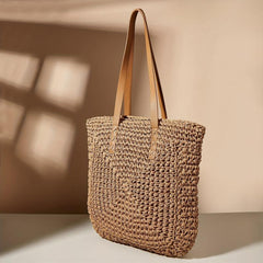 Straw Woven Casual Handbag Double Handle Tote Bag