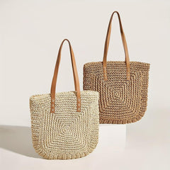 Straw Woven Casual Handbag Double Handle Tote Bag