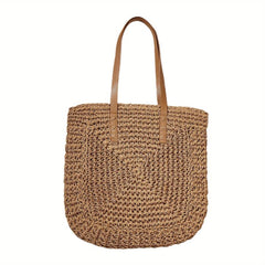 Straw Woven Casual Handbag Double Handle Tote Bag
