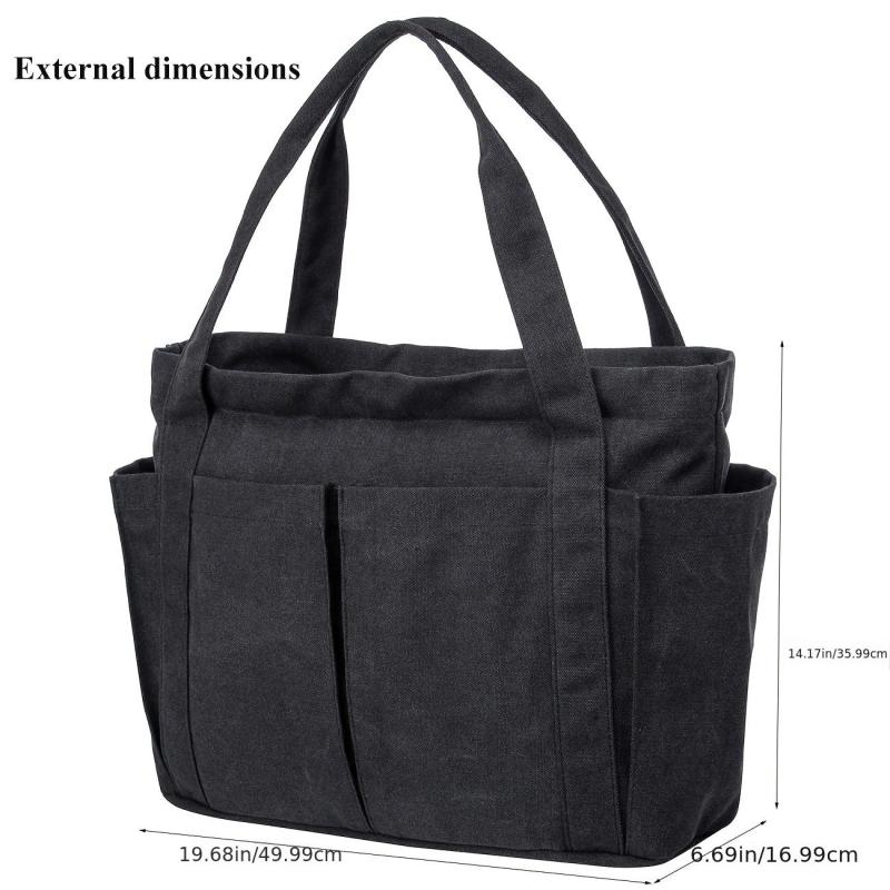 Large Capacity Canvas Tote Bag Solid Beach Handbag Women's Shoulder Bag