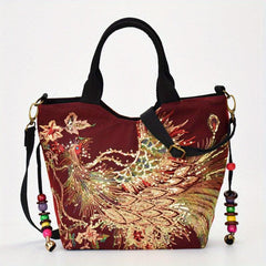 Chinese Pattern Embroidered Tote Bag Stylish Shoulder Bag