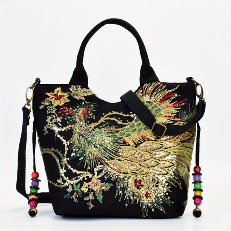 Chinese Pattern Embroidered Tote Bag Stylish Shoulder Bag