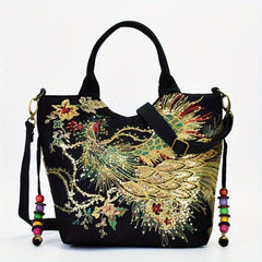 Chinese Pattern Embroidered Tote Bag Stylish Shoulder Bag