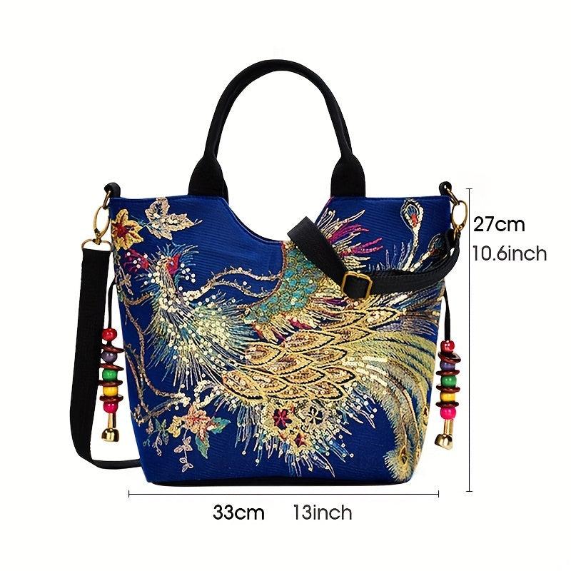 Chinese Pattern Embroidered Tote Bag Stylish Shoulder Bag