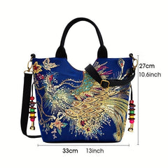 Chinese Pattern Embroidered Tote Bag Stylish Shoulder Bag
