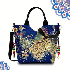 Chinese Pattern Embroidered Tote Bag Stylish Shoulder Bag