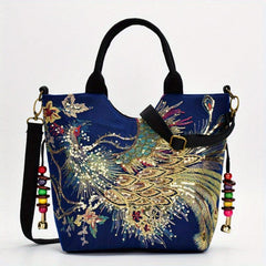 Chinese Pattern Embroidered Tote Bag Stylish Shoulder Bag