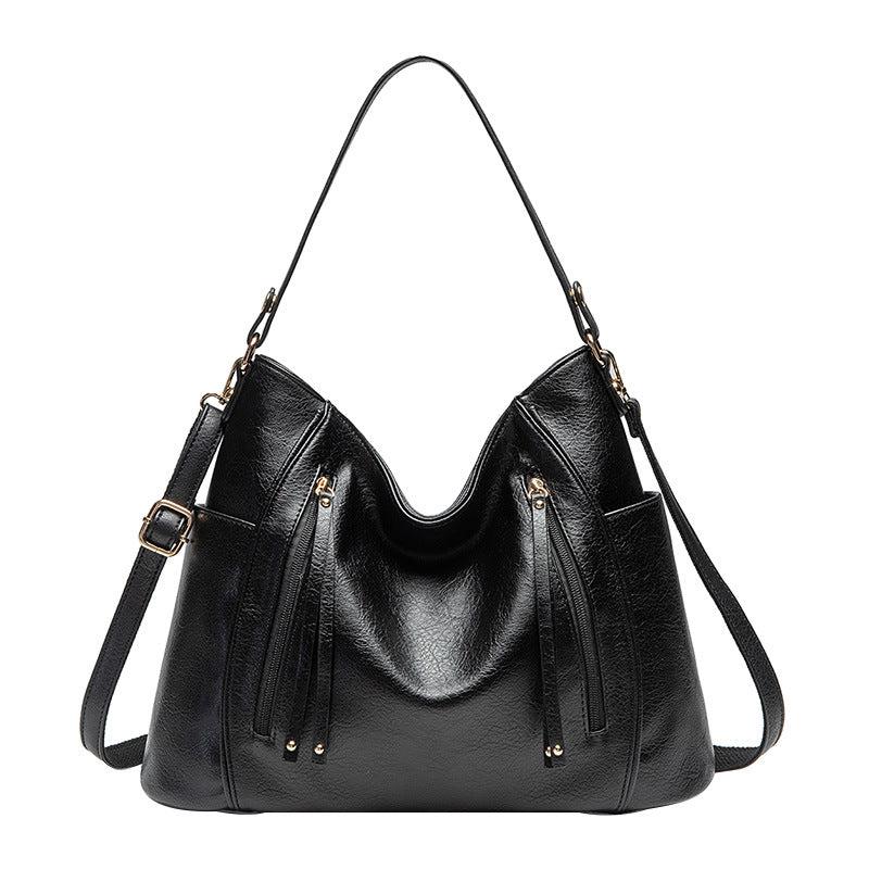Retro Style Zipper Front Leather Shoulder Bag