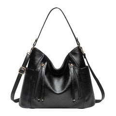 Retro Style Zipper Front Leather Shoulder Bag