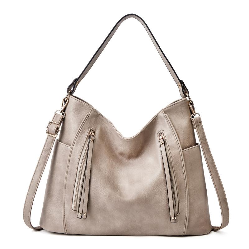 Retro Style Zipper Front Leather Shoulder Bag
