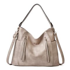 Retro Style Zipper Front Leather Shoulder Bag