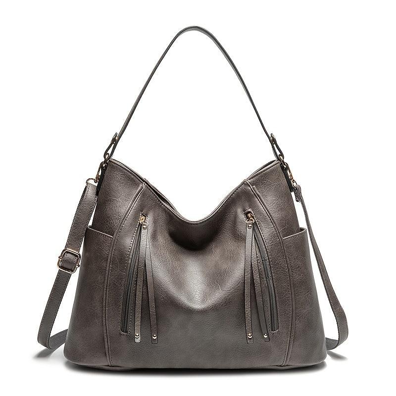 Retro Style Zipper Front Leather Shoulder Bag