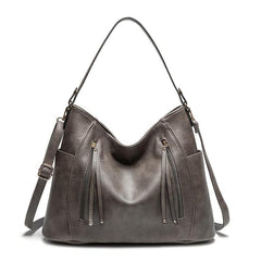 Retro Style Zipper Front Leather Shoulder Bag