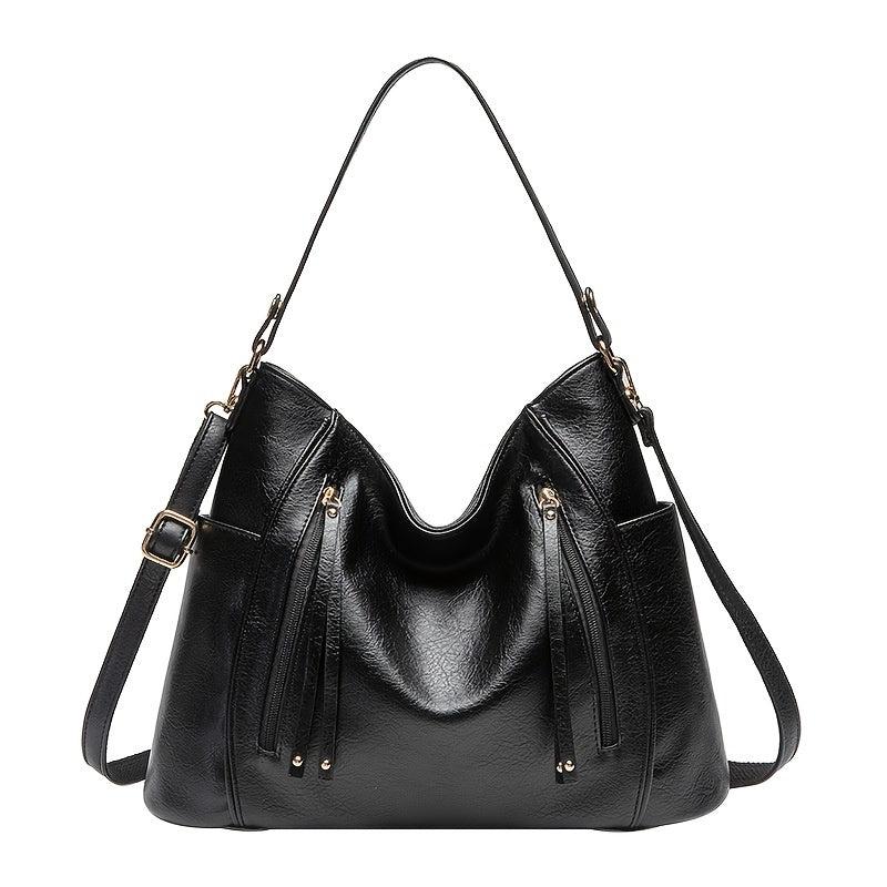Retro Style Zipper Front Leather Shoulder Bag
