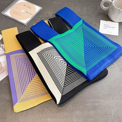 Colorblock Stripes Crochet Wrist Bag Tote Handbag