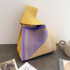 Colorblock Stripes Crochet Wrist Bag Tote Handbag