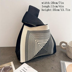 Colorblock Stripes Crochet Wrist Bag Tote Handbag