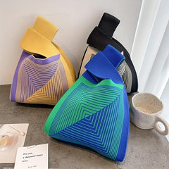 Colorblock Stripes Crochet Wrist Bag Tote Handbag