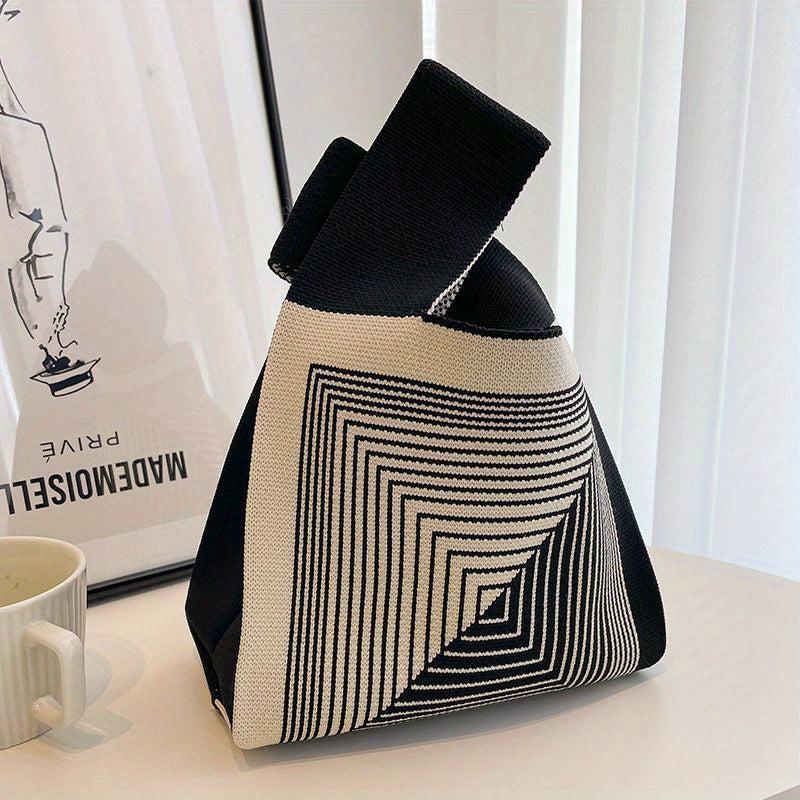 Colorblock Stripes Crochet Wrist Bag Tote Handbag