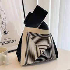 Colorblock Stripes Crochet Wrist Bag Tote Handbag