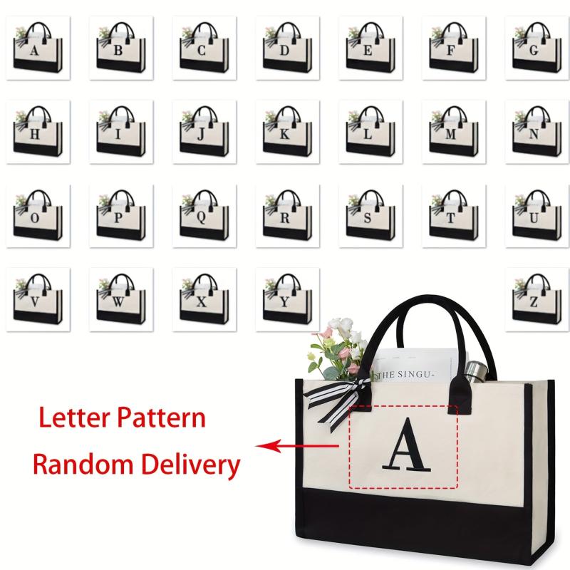 Initial Letters Canvas Tote Bag Wedding Party Gift Handbag Large Capacity