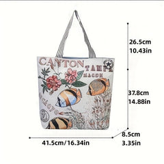 Butterfly Pattern Canvas Tote Bag Ethnic Style Shoulder Bag Large Capacity