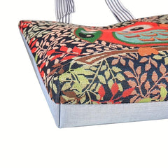 Butterfly Pattern Canvas Tote Bag Ethnic Style Shoulder Bag Large Capacity