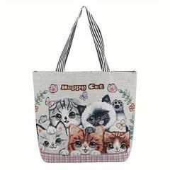 Butterfly Pattern Canvas Tote Bag Ethnic Style Shoulder Bag Large Capacity