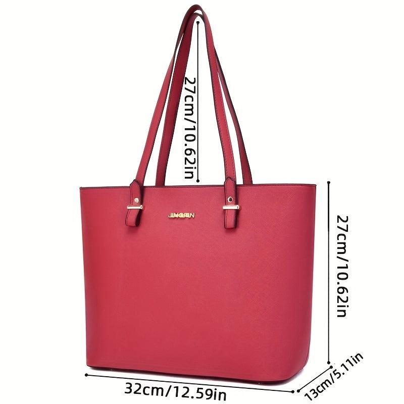 Stylish Faux Leather Tote Bag Set Large Capacity Solid Bag Set