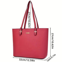 Stylish Faux Leather Tote Bag Set Large Capacity Solid Bag Set