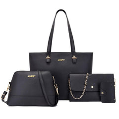 Stylish Faux Leather Tote Bag Set Large Capacity Solid Bag Set