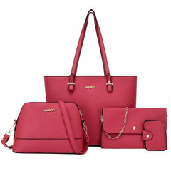 Stylish Faux Leather Tote Bag Set Large Capacity Solid Bag Set