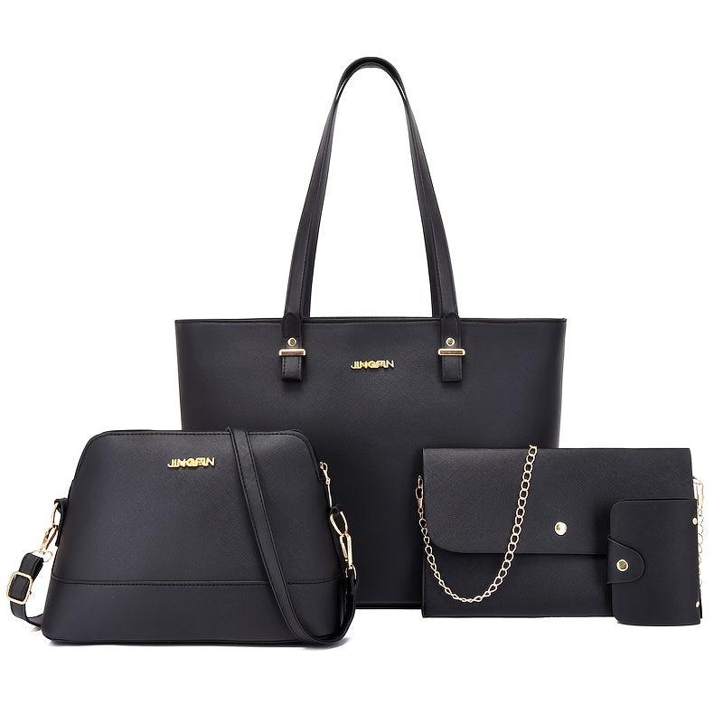 Stylish Faux Leather Tote Bag Set Large Capacity Solid Bag Set
