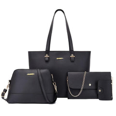 Stylish Faux Leather Tote Bag Set Large Capacity Solid Bag Set