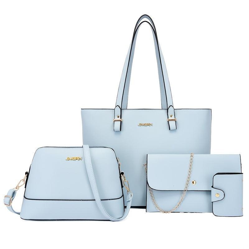 Stylish Faux Leather Tote Bag Set Large Capacity Solid Bag Set