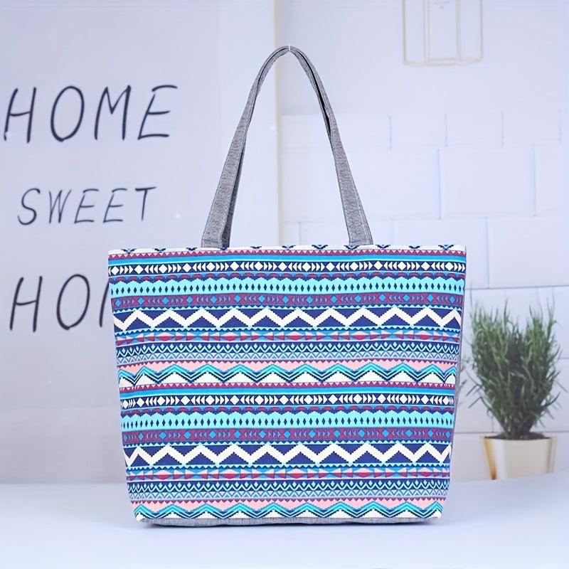 Rainbow Canvas Tote Bag Large Capacity Summer Beach Bag