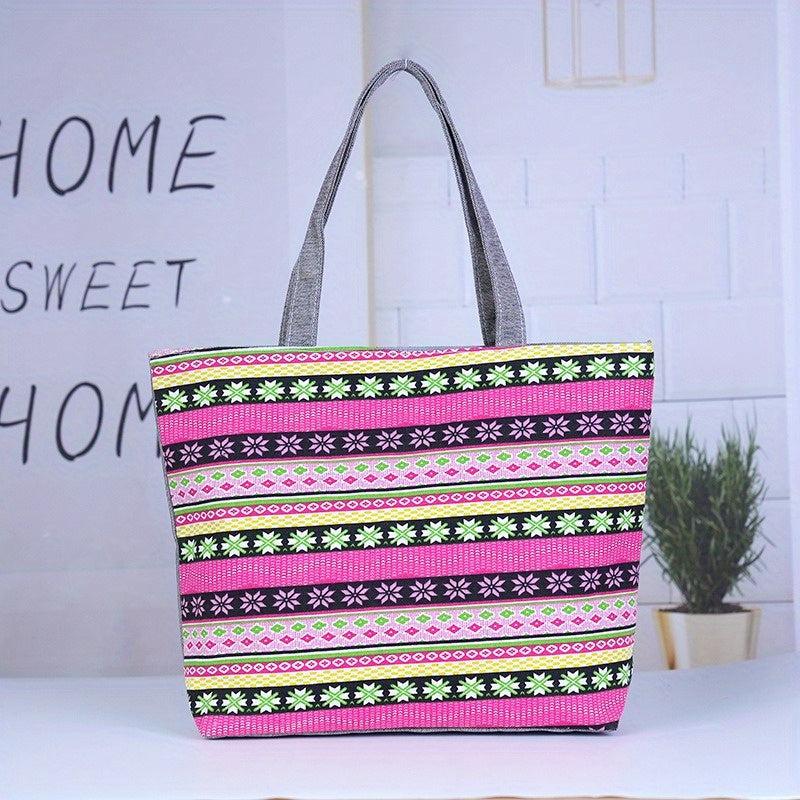 Rainbow Canvas Tote Bag Large Capacity Summer Beach Bag