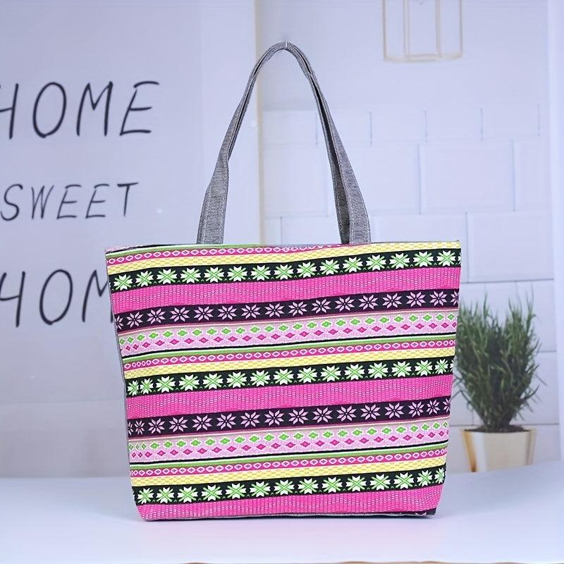 Rainbow Canvas Tote Bag Large Capacity Summer Beach Bag