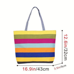 Rainbow Canvas Tote Bag Large Capacity Summer Beach Bag
