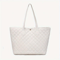 Argyle Quilted Tote Bag Large Capacity Stylish PU Leather Handbag